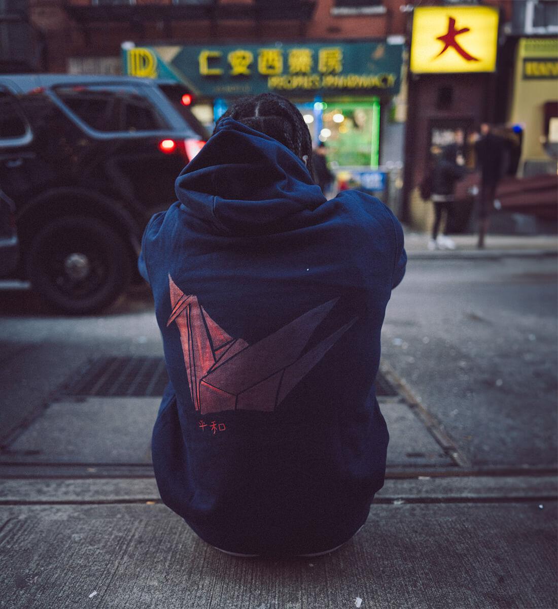 Origami Kranich Hoodie blau