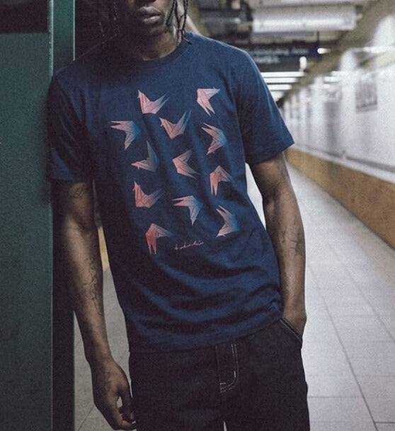 Origami T-Shirt Japan Bio Baumwolle blau