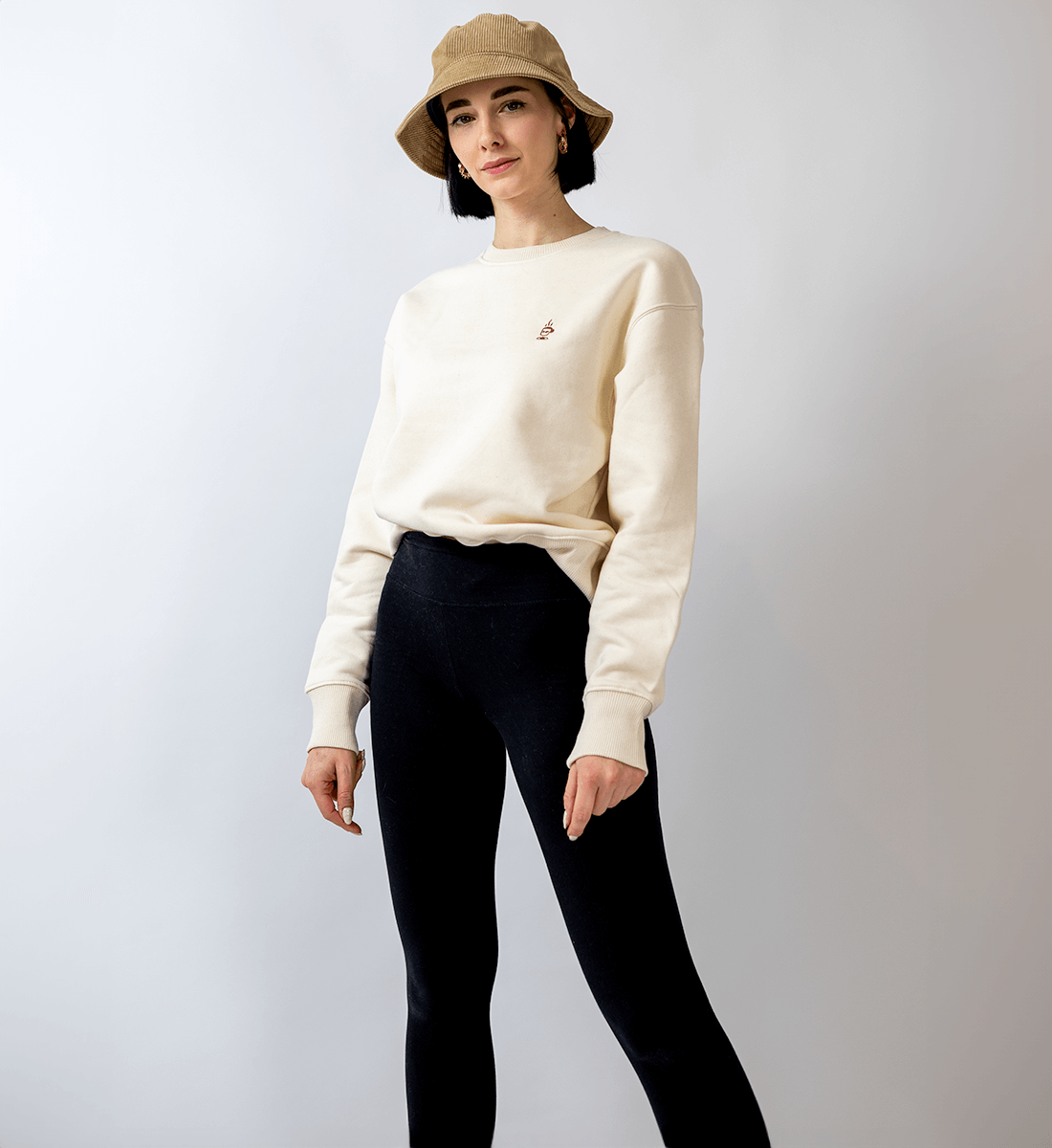 Hot Coffee コーヒー - Signature Stickerei - Damen Oversized Sweatshirt Radder Relaxed Sweatshirt ST/ST mit Stick-totobi