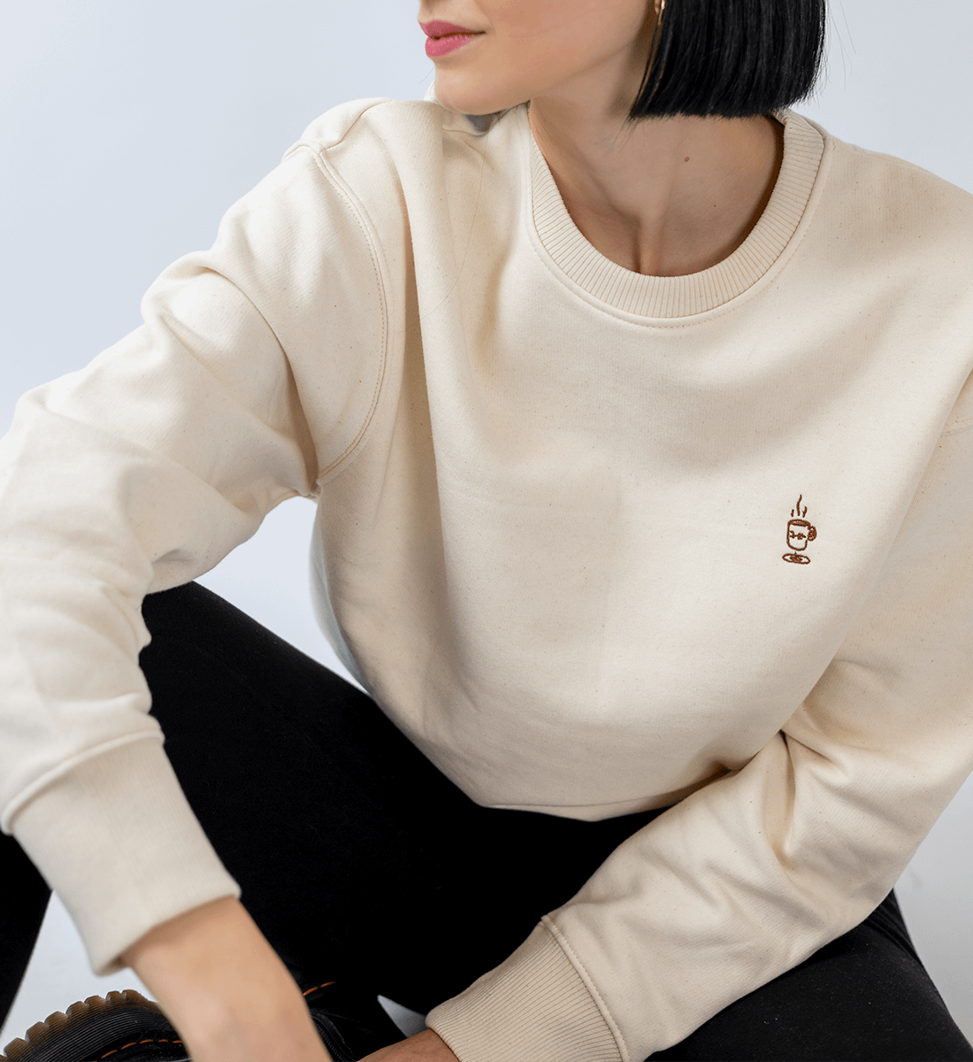 coffee oversized damen sweatshirt. mit stickerei