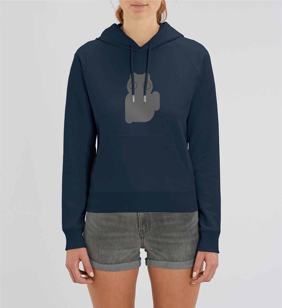 Manekineko No. 1 Grau 招き猫 - Damen Hoodie-Dunkelblau totobi.de